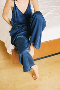 Eberjey Inez Washable Silk Cami & Pant PJ Set - Navy