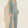 Eberjey Gisele TENCEL™ Modal Long PJ Set - Willow Green/Bone -Fashion - Pajamas EBJ0097 PJ1018 WGBO F
