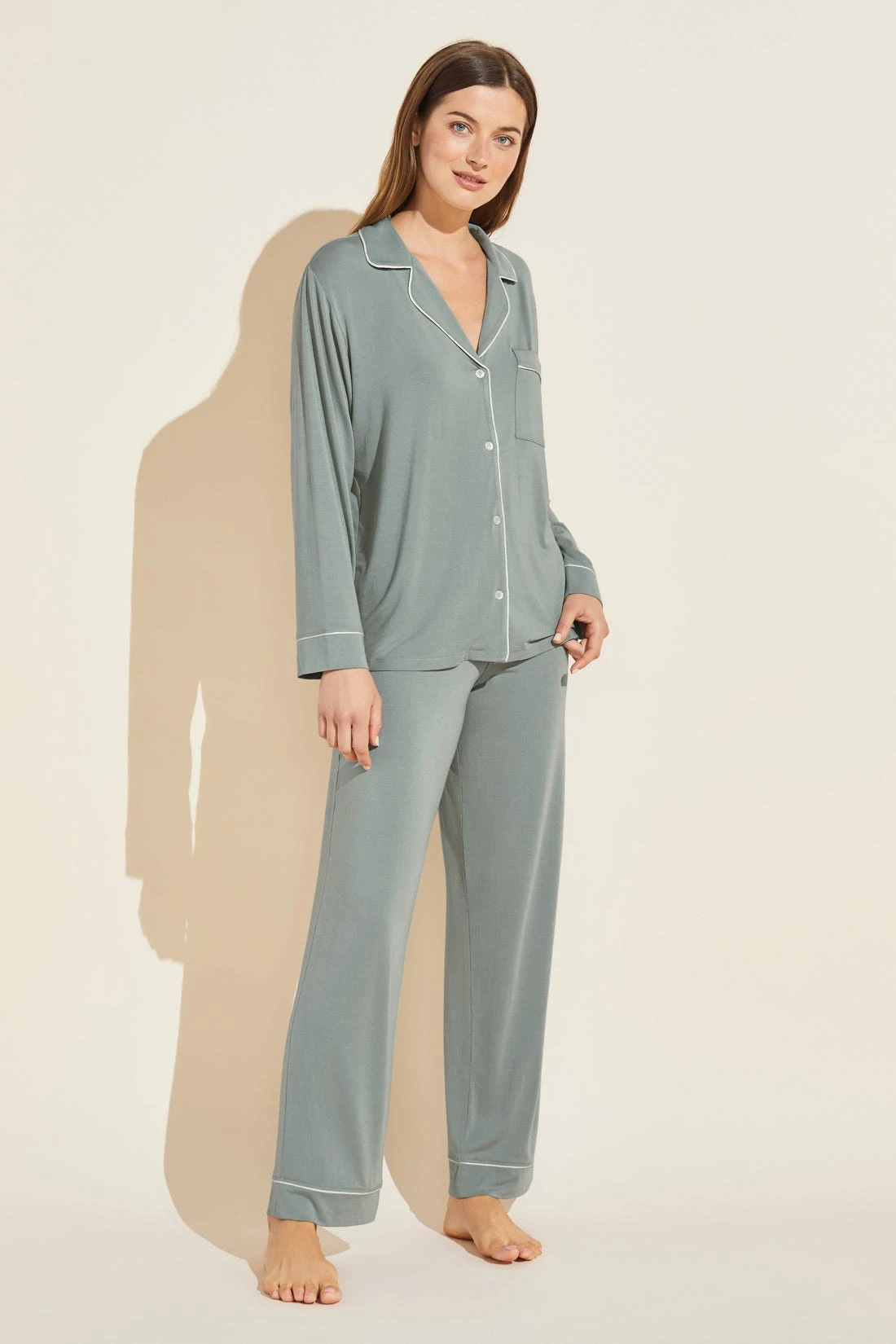 Eberjey Gisele TENCEL™ Modal Long PJ Set - Willow Green/Bone 3 Eberjey Gisele TENCEL™ Modal Long PJ Set - Willow Green/Bone