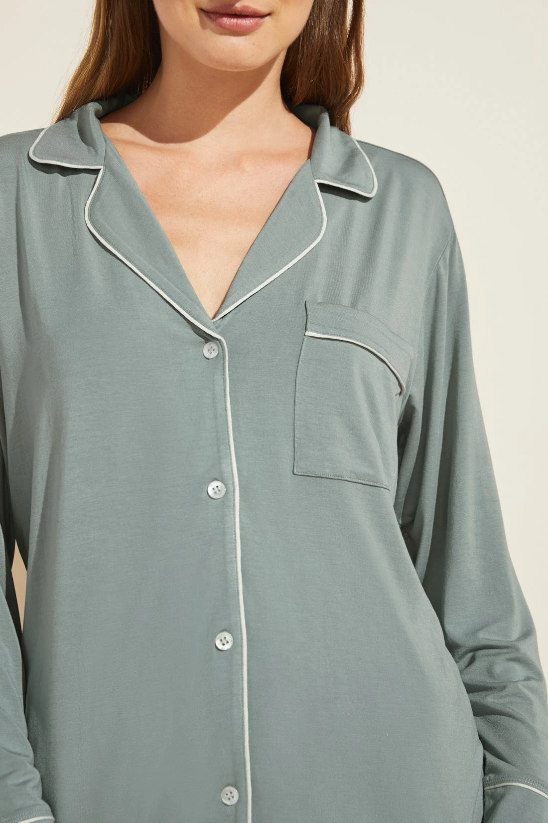 Eberjey Gisele TENCEL™ Modal Long PJ Set - Willow Green/Bone 4 Eberjey Gisele TENCEL™ Modal Long PJ Set - Willow Green/Bone - Image 2