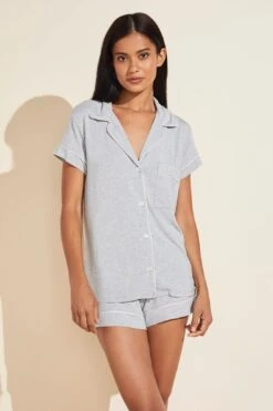 Eberjey Gisele TENCEL™ Modal Shortie Short PJ Set - Heather Grey/Sorbet Pink