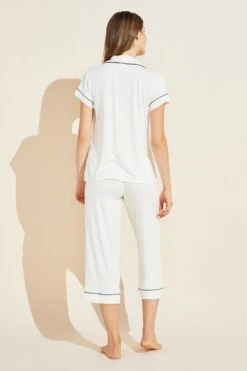 Eberjey Gisele TENCEL™ Modal Short Sleeve Cropped PJ Set - Ivory/Navy 7 Eberjey Gisele TENCEL™ Modal Short Sleeve Cropped PJ Set - Ivory/Navy -Fashion - Pajamas EBJ0217 PJ1018TSZC IVNA B