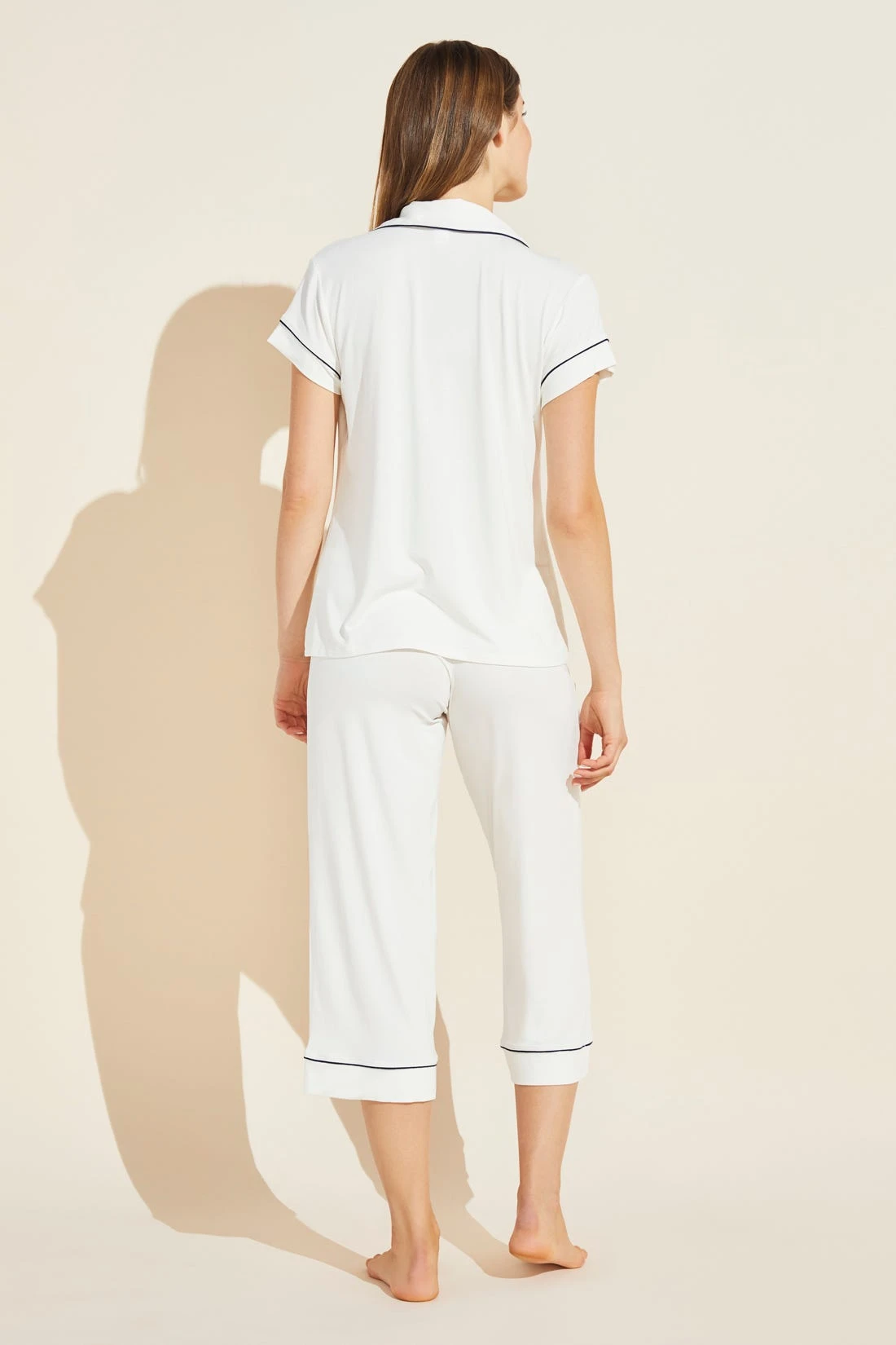 Eberjey Gisele TENCEL™ Modal Short Sleeve Cropped PJ Set - Ivory/Navy 5 Eberjey Gisele TENCEL™ Modal Short Sleeve Cropped PJ Set - Ivory/Navy - Image 3