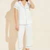 Eberjey Gisele TENCEL™ Modal Short Sleeve Cropped PJ Set - Ivory/Navy -Fashion - Pajamas EBJ0217 PJ1018TSZC IVNA F