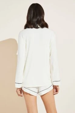 Eberjey Gisele TENCEL™ Modal Long Sleeve & Shortie Short PJ Set - Ivory/Navy -Fashion - Pajamas EBJ0223 PJ1018TLUS IVNA B