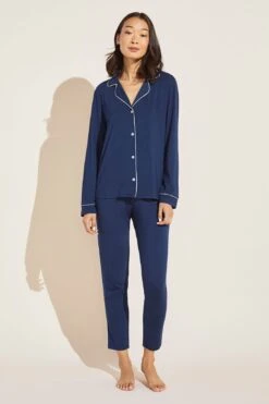 Eberjey Gisele TENCEL™ Modal Tuxedo Slim PJ Set - Navy/Ivory