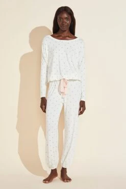 Eberjey Gisele Printed TENCELâ„¢ Modal Slouchy PJ Set - Palm/Bellini