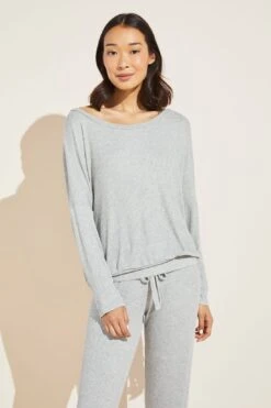 Eberjey Elon Relaxed Rib Top - Heather Grey