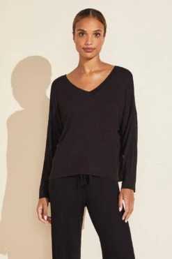Eberjey Elon Relaxed Rib Pullover - Black