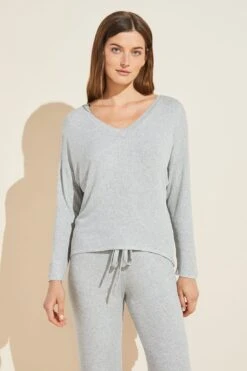 Eberjey Elon Relaxed Rib Pullover - Heather Grey