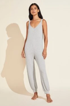 Eberjey Elon Relaxed Rib Jumpsuit - Heather Grey