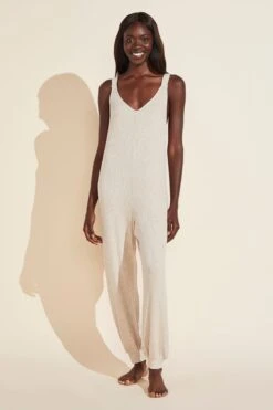 Eberjey Elon Relaxed Rib Jumpsuit - Oatmeal
