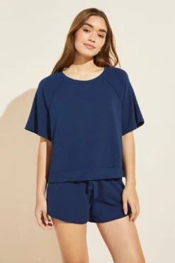 Eberjey Blair French Terry Short Sleeve Top - Navy