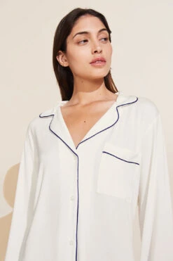 Eberjey Gisele TENCEL™ Modal Long PJ Set - Ivory/Navy -Fashion - Pajamas EBJ1896 PJ1018 IVNA S