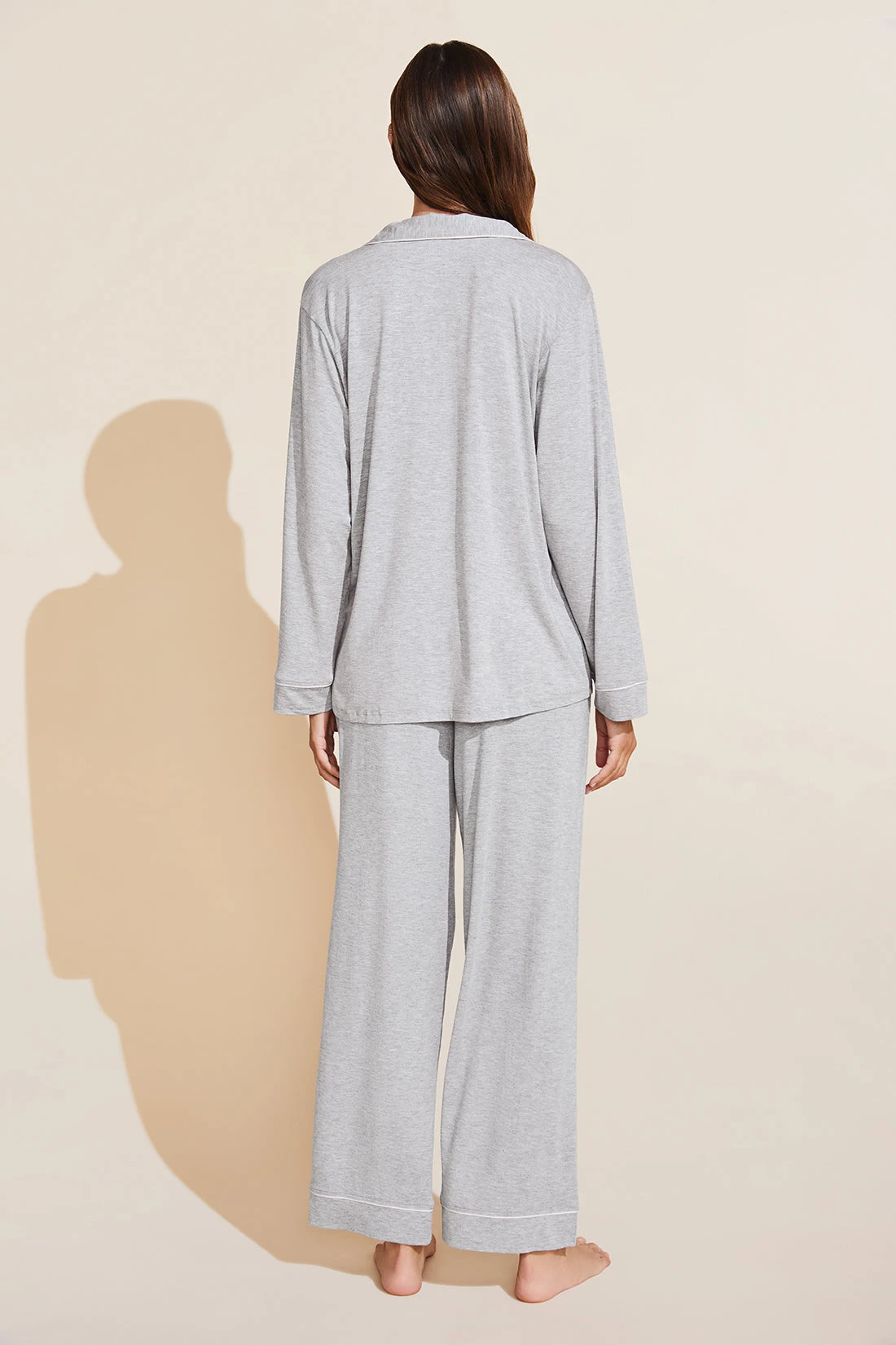 Eberjey Gisele TENCEL™ Modal Long PJ Set - Heather Grey/Sorbet Pink 5 Eberjey Gisele TENCEL™ Modal Long PJ Set - Heather Grey/Sorbet Pink - Image 3