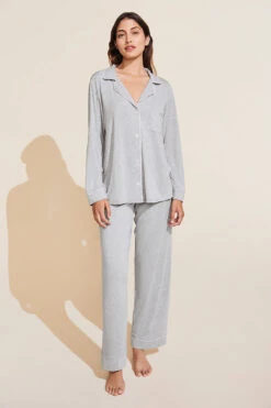 Eberjey Gisele TENCEL™ Modal Long PJ Set - Heather Grey/Sorbet Pink 9 Eberjey Gisele TENCEL™ Modal Long PJ Set - Heather Grey/Sorbet Pink -Fashion - Pajamas EBJ1897 PJ1018 HGSP F