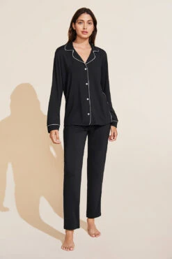 Eberjey Gisele TENCEL™ Modal Tuxedo Slim PJ Set - Black/Sorbet Pink -Fashion - Pajamas EBJ1899 PJ1018SLX BKSP F