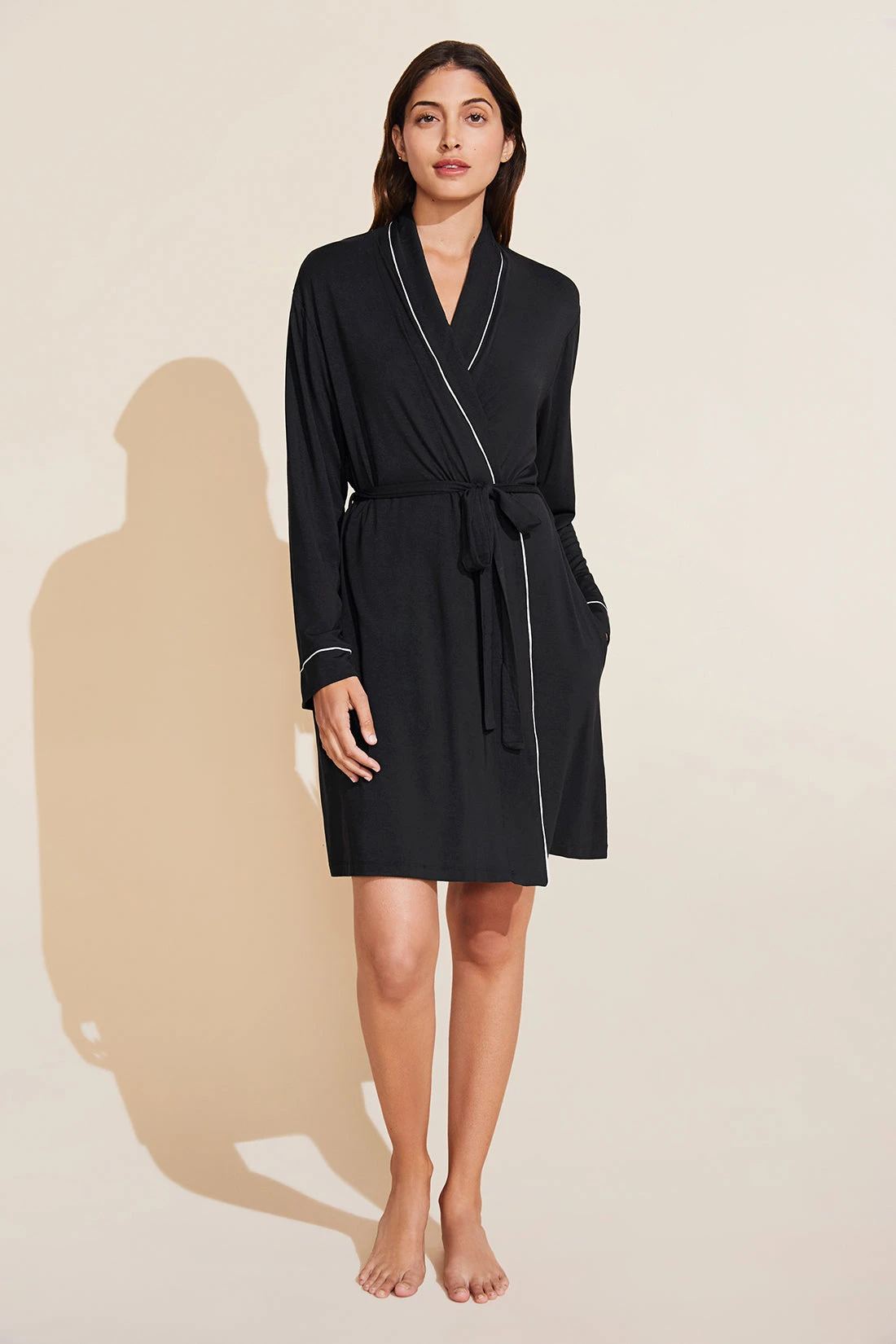 Eberjey Gisele TENCEL™ Modal Robe - Black/Sorbet Pink 6 Eberjey Gisele TENCEL™ Modal Robe - Black/Sorbet Pink - Image 4