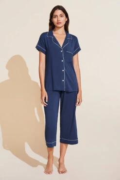 Eberjey Gisele TENCEL™ Modal Short Sleeve Cropped PJ Set - Navy/Ivory
