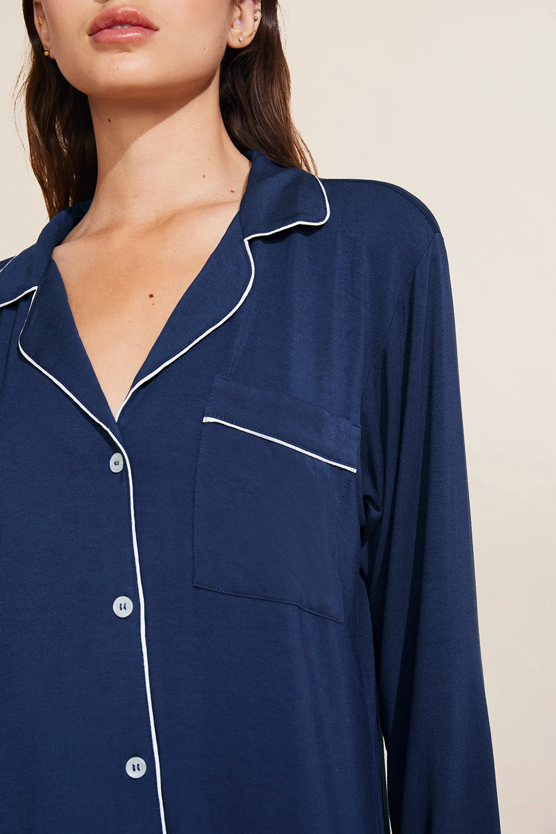 Eberjey Gisele TENCEL™ Modal Sleepshirt - Navy/Ivory 5 Eberjey Gisele TENCEL™ Modal Sleepshirt - Navy/Ivory - Image 3