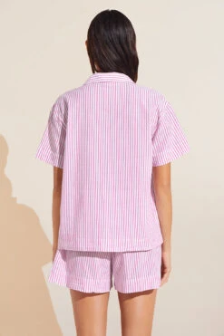 Eberjey Organic Sandwashed Cotton Printed Short PJ Set - Nautico Stripe Italian Rose -Fashion - Pajamas EBJ1922 PJ2026S NAUTI B