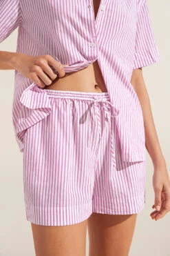 Eberjey Organic Sandwashed Cotton Printed Short PJ Set - Nautico Stripe Italian Rose -Fashion - Pajamas EBJ1922 PJ2026S NAUTI S