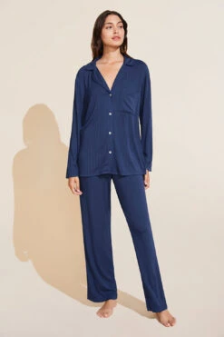 Eberjey Gisele TENCEL™ Modal Rib Long PJ Set - Navy