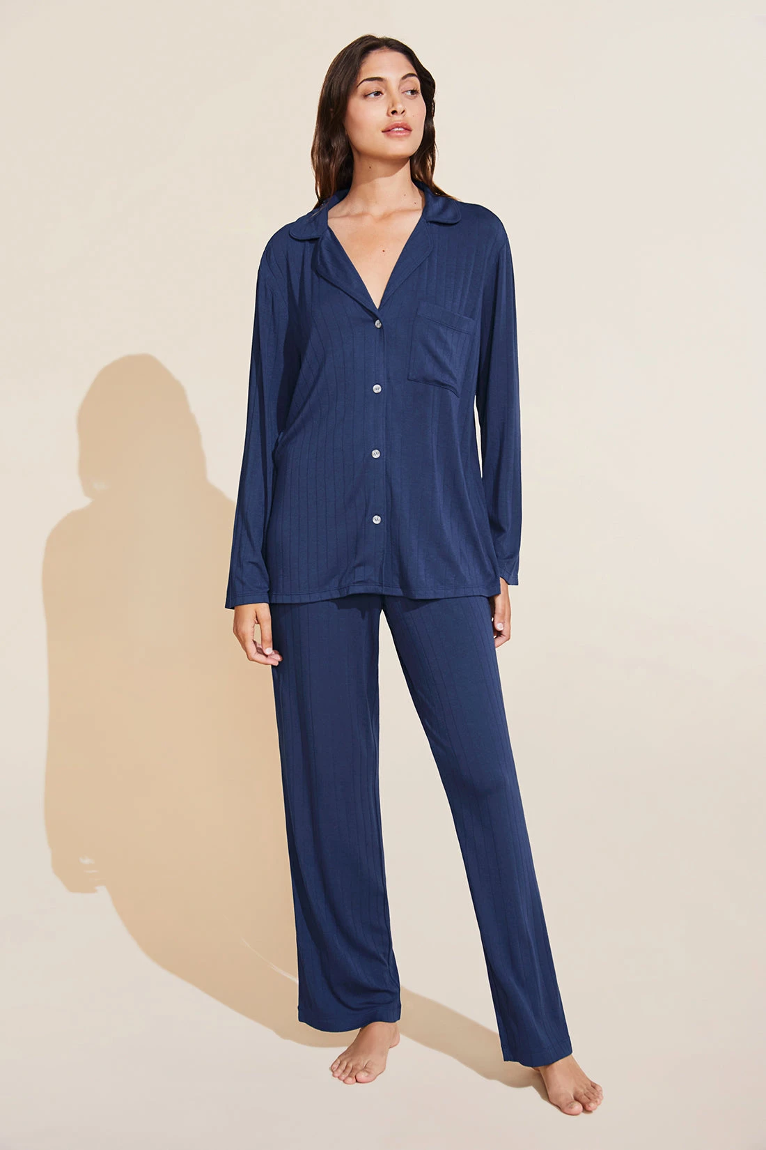 Eberjey Gisele TENCEL™ Modal Rib Long PJ Set - Navy 3 Eberjey Gisele TENCEL™ Modal Rib Long PJ Set - Navy