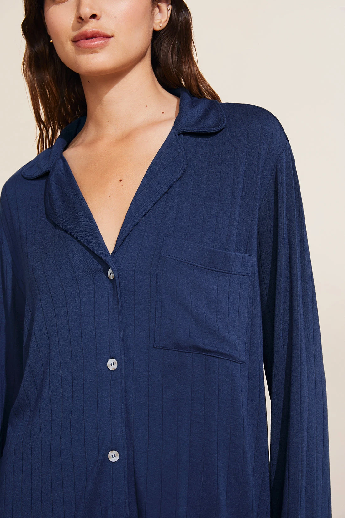 Eberjey Gisele TENCEL™ Modal Rib Long PJ Set - Navy 4 Eberjey Gisele TENCEL™ Modal Rib Long PJ Set - Navy - Image 2