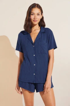 Eberjey Gisele TENCEL™ Modal Rib Relaxed Short PJ Set - Navy -Fashion - Pajamas EBJ1925 PJ2038SN NAVY F
