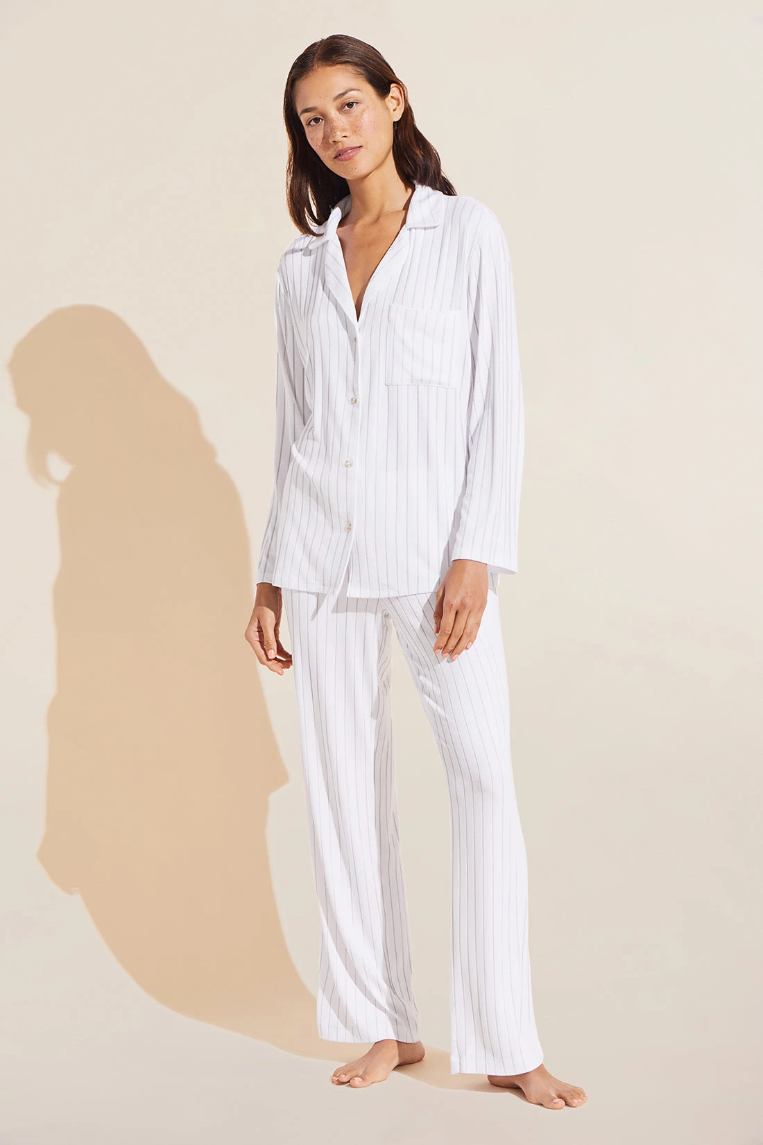 Eberjey Gisele TENCEL™ Modal Rib Long PJ Set - White 5 Eberjey Gisele TENCEL™ Modal Rib Long PJ Set - White - Image 3