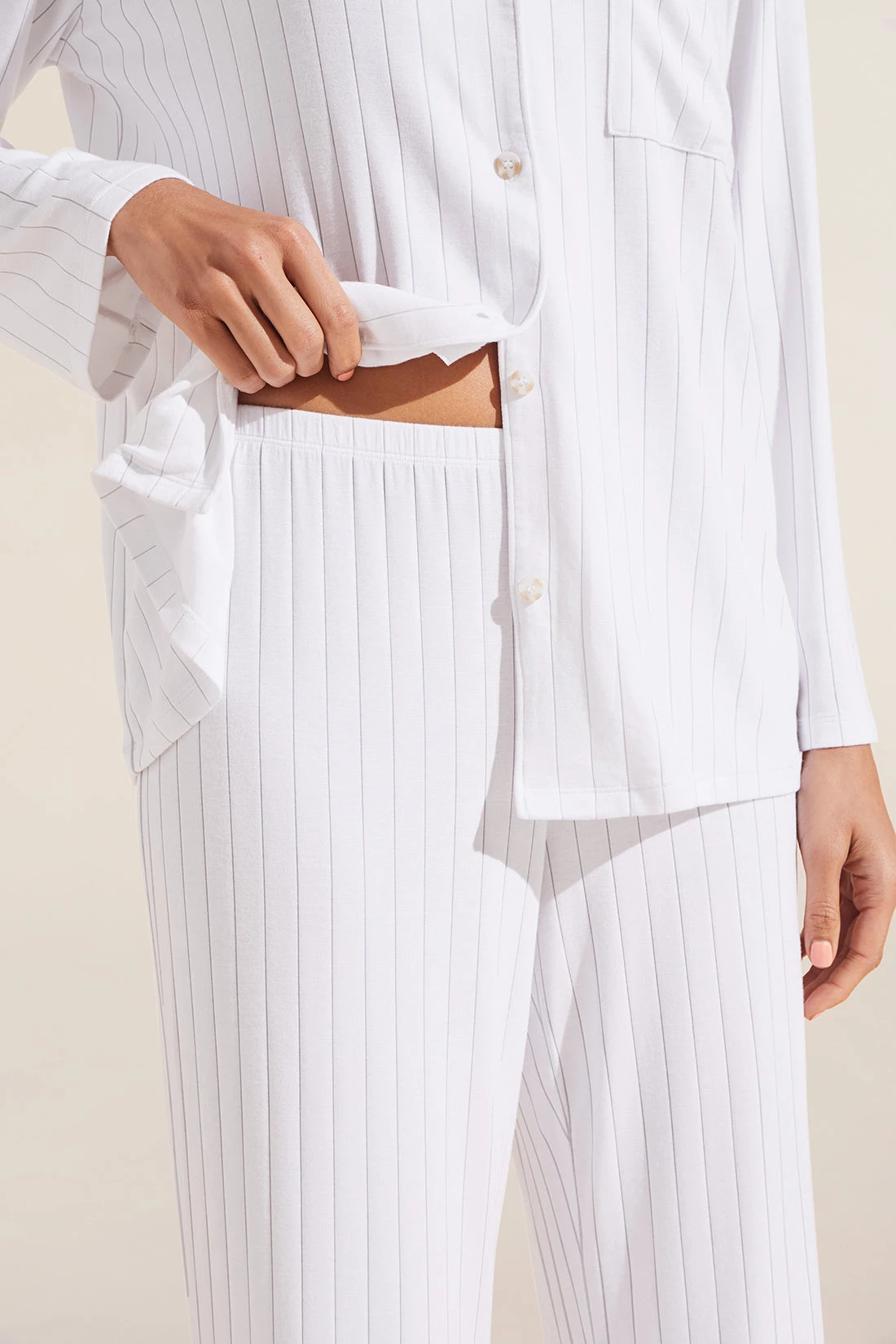 Eberjey Gisele TENCEL™ Modal Rib Long PJ Set - White 6 Eberjey Gisele TENCEL™ Modal Rib Long PJ Set - White - Image 4