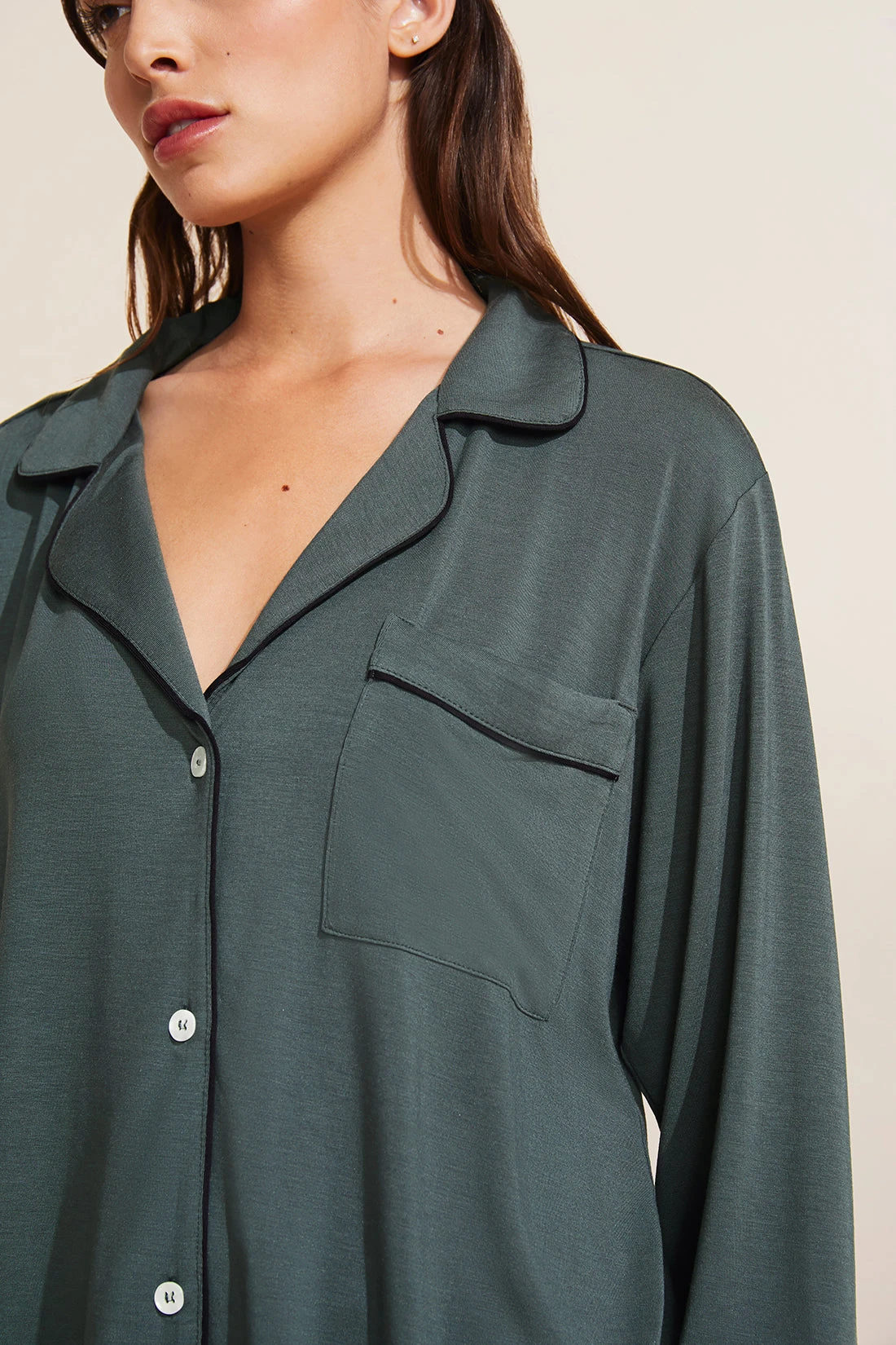 Eberjey Gisele TENCEL™ Modal Long PJ Set - Kelp/Black 4 Eberjey Gisele TENCEL™ Modal Long PJ Set - Kelp/Black - Image 2