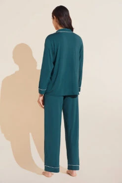 Eberjey Gisele TENCEL™ Modal Long PJ Set - Evergreen/Ivory -Fashion - Pajamas EBJ1937 PJ1018 EVIV B