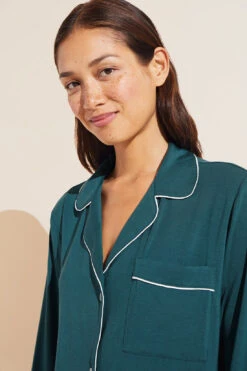 Eberjey Gisele TENCEL™ Modal Long PJ Set - Evergreen/Ivory -Fashion - Pajamas EBJ1937 PJ1018 EVIV S