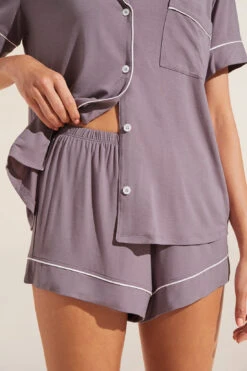 Eberjey Gisele TENCEL™ Modal Relaxed Short PJ Set - Amethyst/Ivory -Fashion - Pajamas EBJ1938 PJ1018SN AM IV S