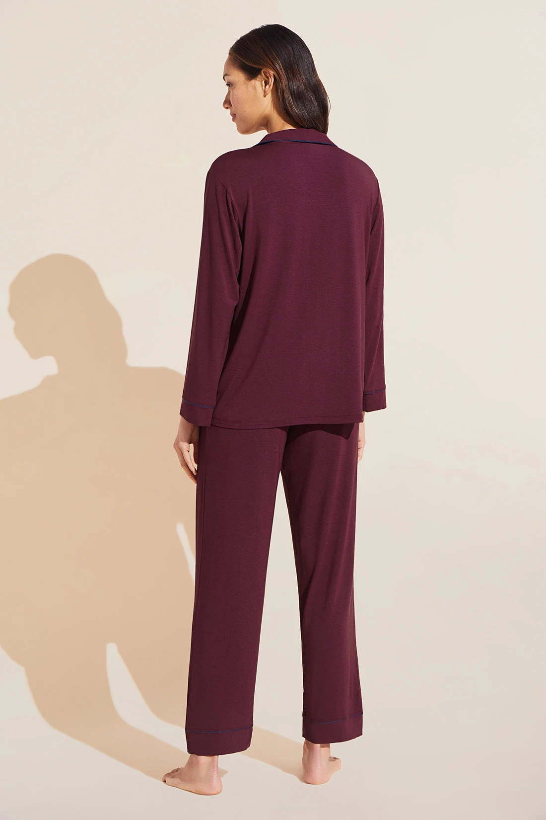 Eberjey Gisele TENCEL™ Modal Long PJ Set - Mulberry/Navy 6 Eberjey Gisele TENCEL™ Modal Long PJ Set - Mulberry/Navy - Image 4