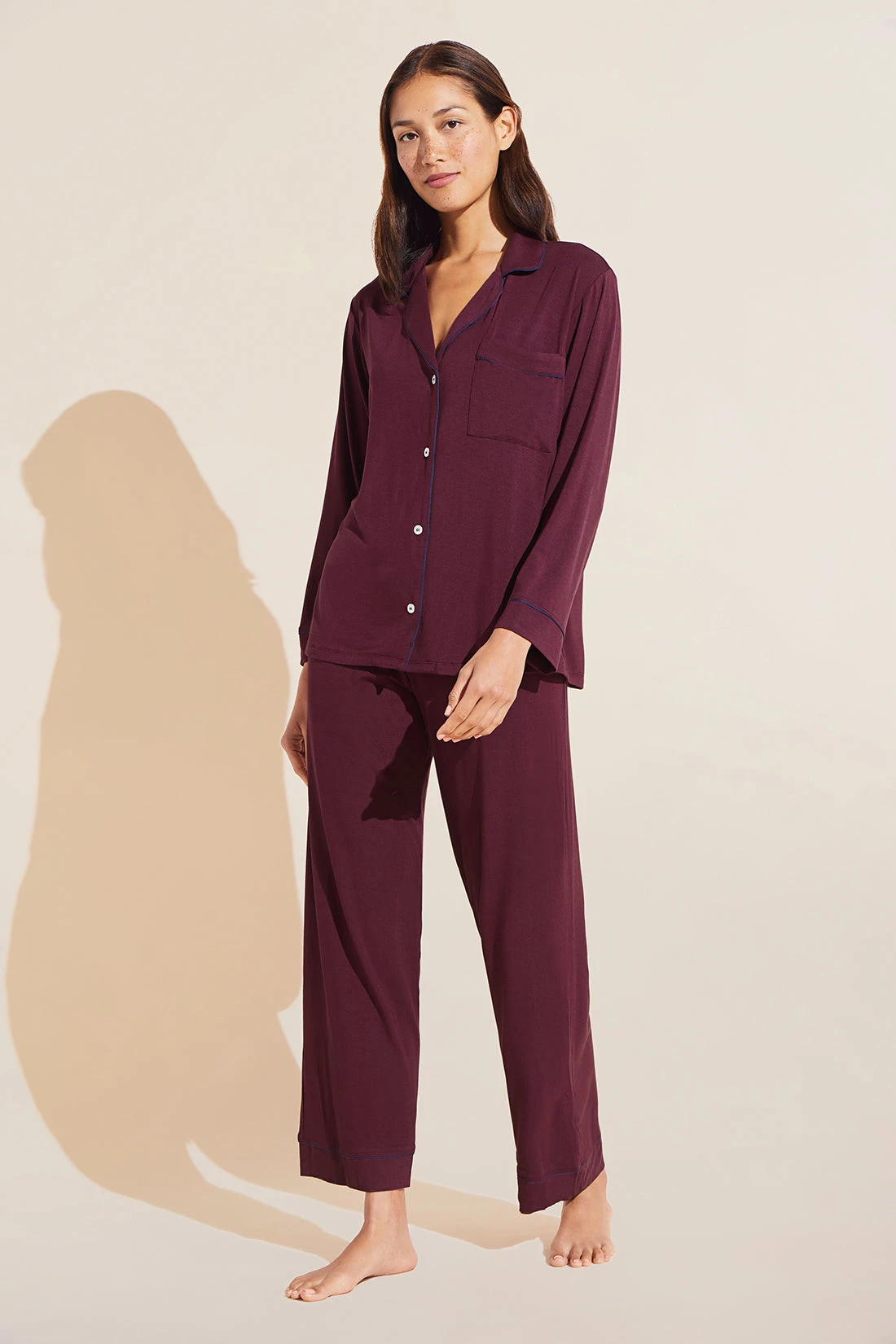 Eberjey Gisele TENCEL™ Modal Long PJ Set - Mulberry/Navy 3 Eberjey Gisele TENCEL™ Modal Long PJ Set - Mulberry/Navy