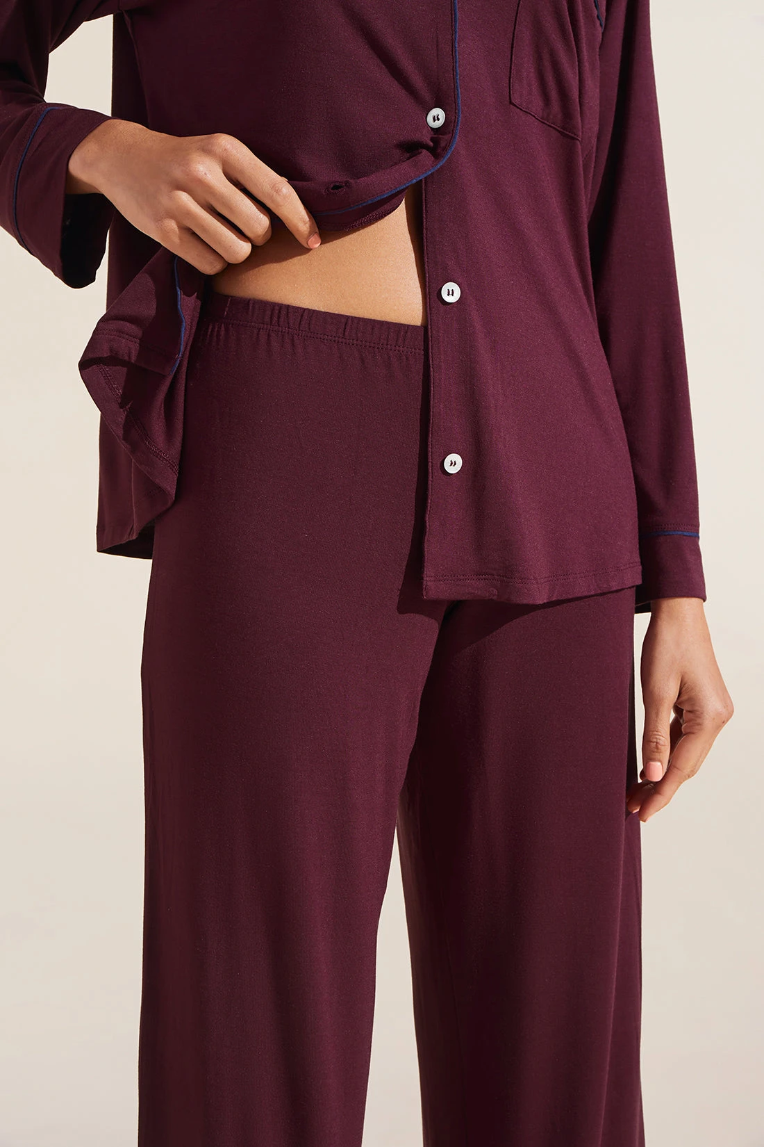 Eberjey Gisele TENCEL™ Modal Long PJ Set - Mulberry/Navy 5 Eberjey Gisele TENCEL™ Modal Long PJ Set - Mulberry/Navy - Image 3