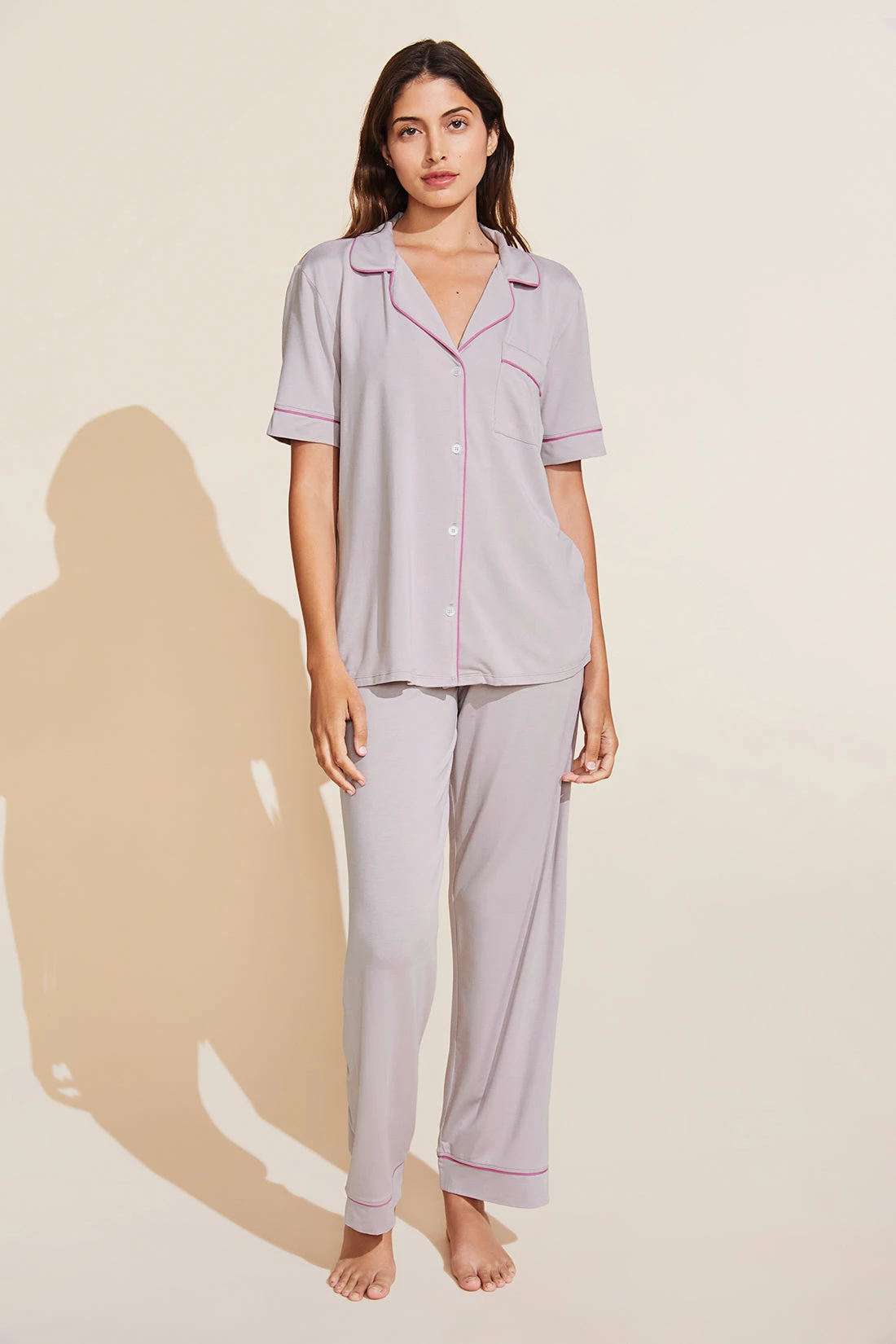 Eberjey Gisele TENCEL™ Modal Short Sleeve & Pant PJ Set - Purple Dust/Italian Rose 3 Eberjey Gisele TENCEL™ Modal Short Sleeve & Pant PJ Set - Purple Dust/Italian Rose
