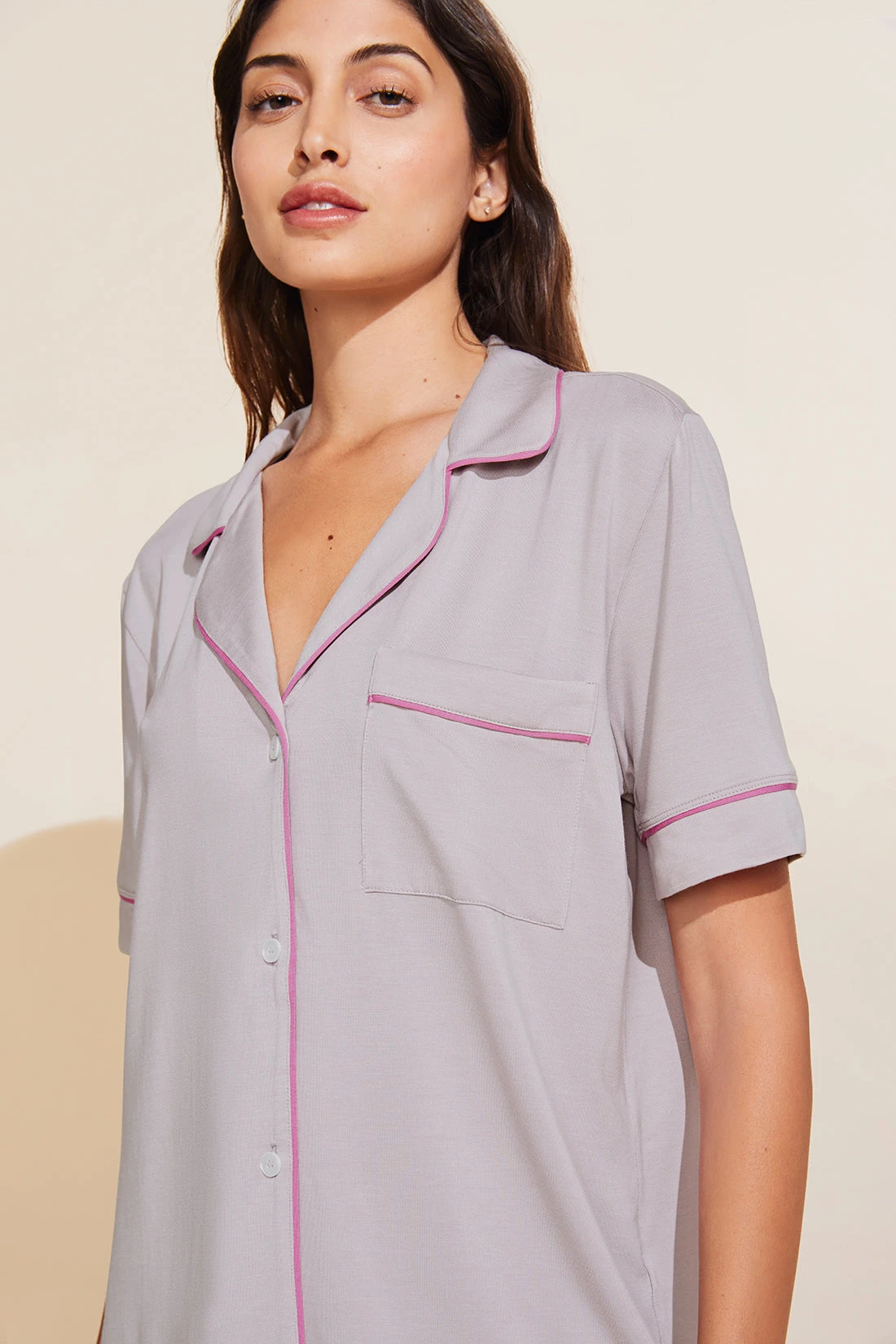 Eberjey Gisele TENCEL™ Modal Short Sleeve & Pant PJ Set - Purple Dust/Italian Rose 4 Eberjey Gisele TENCEL™ Modal Short Sleeve & Pant PJ Set - Purple Dust/Italian Rose - Image 2