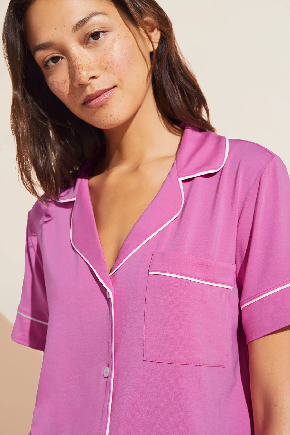 Eberjey Gisele TENCEL™ Modal Relaxed Short PJ Set - Italian Rose/Ivory 5 Eberjey Gisele TENCEL™ Modal Relaxed Short PJ Set - Italian Rose/Ivory - Image 3