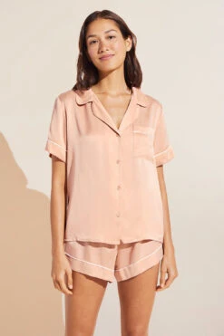 Eberjey Inez Washable Silk Short PJ Set - Rose Cloud/Champagne