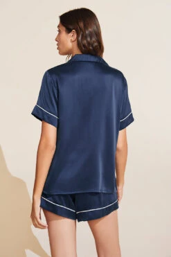 Eberjey Inez Washable Silk Short PJ Set - Navy/Champagne -Fashion - Pajamas EBJ1963 PJ2014S NACH B
