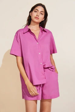 Eberjey Organic Sandwashed Cotton Short PJ Set - Italian Rose -Fashion - Pajamas EBJ1966 PJ2030S ITALR F