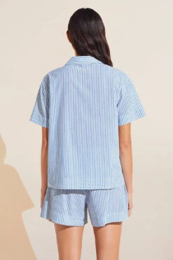 Eberjey Organic Sandwashed Cotton Printed Short PJ Set - Nautico Stripe Azure -Fashion - Pajamas EBJ1967 PJ2026S NAUTA B