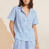 Eberjey Organic Sandwashed Cotton Printed Short PJ Set - Nautico Stripe Azure -Fashion - Pajamas EBJ1967 PJ2026S NAUTA F