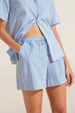 Eberjey Organic Sandwashed Cotton Printed Short PJ Set - Nautico Stripe Azure -Fashion - Pajamas EBJ1967 PJ2026S NAUTA S 1
