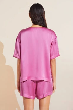 Eberjey Inez Washable Silk Short Sleeve Tee & Boxer PJ Set - Italian Rose -Fashion - Pajamas EBJ1972 TU2015SS ITALR B