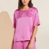 Eberjey Inez Washable Silk Short Sleeve Tee & Boxer PJ Set - Italian Rose -Fashion - Pajamas EBJ1972 TU2015SS ITALR F